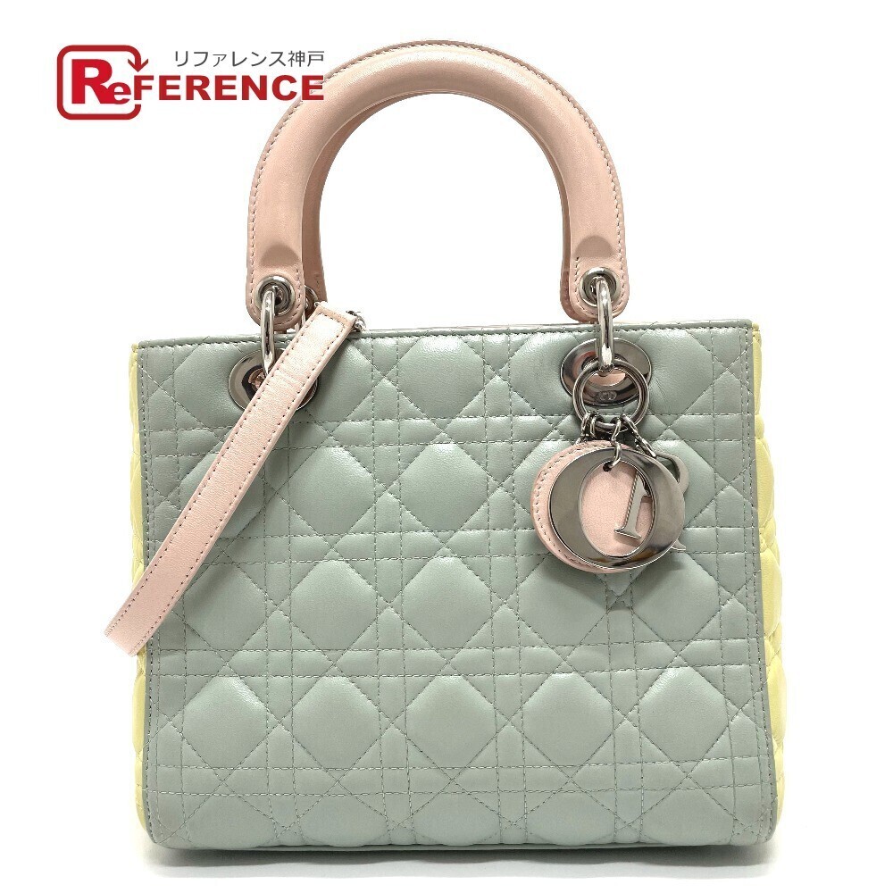 Dior Lady Cannage bag shoulder handbag leather blue yellow pink